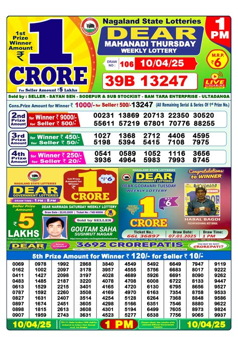 Lottery Sambad 10 Tarikh 1 PM, 6 PM, 8 PM, 10.